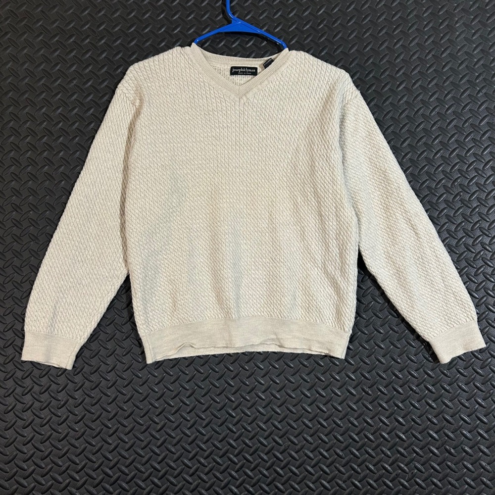 Joseph & Lyman Made in Italy 100%‎ Merino Wool Sweater Men's XL Beige V Neck